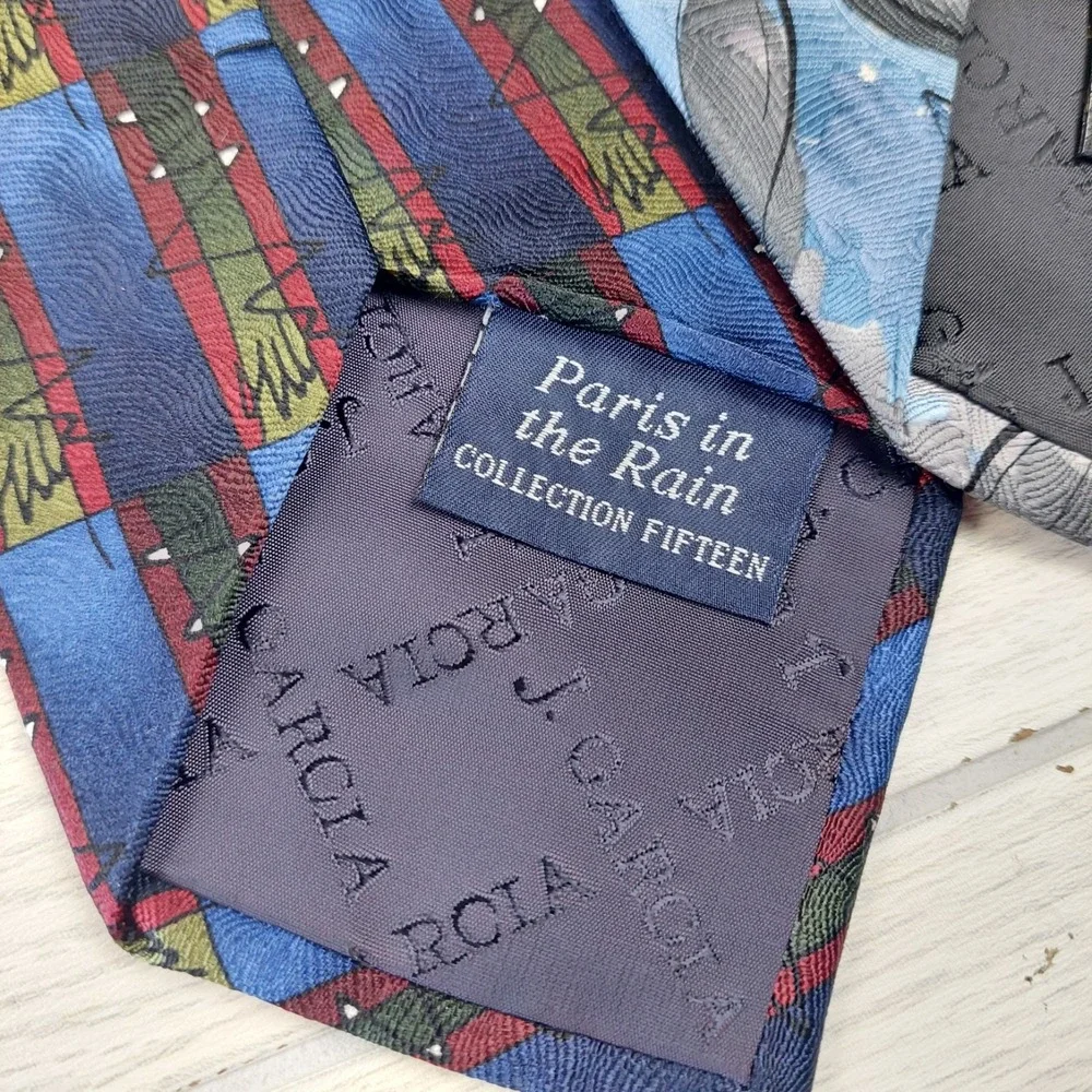 J. Garcia Silk Necktie Set Mens OS Blue Paris in the Rain Butterfly Study II 2pk